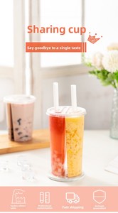 24oz 700ml PP taza de plástico gemelos taza dividida Bobo Bubble Tea doble compartido 2 compartimentos taza de bebida de jugo con tapa Impresión de logotipo personalizado - Product Image 6