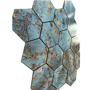 Dosseret adhésif en aluminium hexagone pour mur Mélange de verre Tuile de mosaïque en métal <span class=keywords><strong>Al</strong></span>. <span class=keywords><strong>mosaic</strong></span> peler et coller - Product Image 3