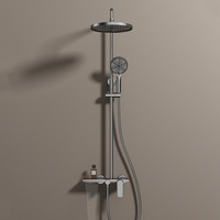 Ensemble de douche mural de luxe en laiton chromé avec douchette à main, affichage LED, barre coulissante et modes de pulvérisation Pluie/Jet/Massage