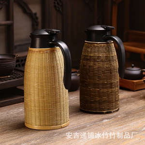 Thermos en bambou tressé grande capacité, acier inoxydable 304, bouteille isolante en bambou, adapté pour la maison, les restaurants et les hôtels - Product Image 1