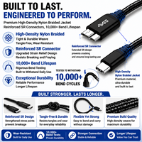 Cable USB-C a Micro-B 3.0 LUNG KAY, Cable de Datos de Alta Velocidad de 5 Gbps para Disco Duro Externo, para WD, Seagate, SSD Portátil, MacBook, OEM