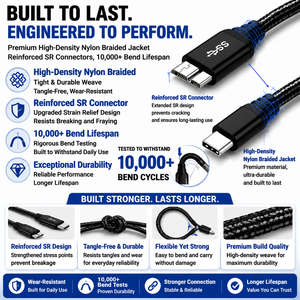 Lung Kay USB-C ไปยัง Micro-B สาย3.0 5Gbps สายข้อมูลฮาร์ดไดรฟ์ภายนอกความเร็วสูงสำหรับ WD <span class=keywords><strong>Seagate</strong></span> แบบพกพา SSD MacBook - Product Image 3