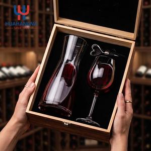Luxury Custom Logo Wooden Box <b>Wine</b> Decanter Gift Set with Heart <b>Stopper</b> Crystal Glass for Wedding Corporate - Product Image 2