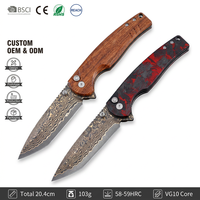 Couteau pliant original en laiton Damas, couteau de poche utilitaire haute dureté, manche en bois/fibre de carbone, couteaux de camping et de chasse DM033