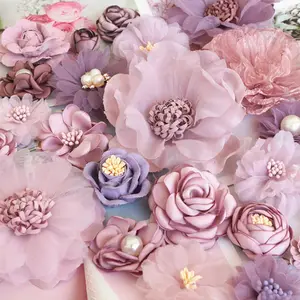 Fiore fatto a mano in tessuto Chiffon rosa camelia serie viola per invito a nozze fiori artificiali per la decorazione del vestito