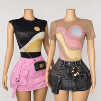 Ensemble deux pièces pour femmes, t-shirt à manches courtes à imprimé animal d'été, mini-jupe, séchage rapide, respirant, streetwear, sport, décontracté