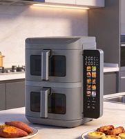 Friteuse à air électrique sans huile 12L à double panier carré en acier inoxydable avec fenêtre de visualisation, écran pliable et fonction grill pour usage domestique