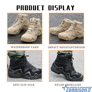 รองเท้าเซฟตี้สำหรับปีนเขากลางแจ้งของผู้ชายรองเท้าบูทยุทธวิธีหนังพร้อมผ้าอ๊อกซ์ฟอร์ดและโพลีเอสเตอร์สำหรับการผจญภัยในป่า - Product Image 4