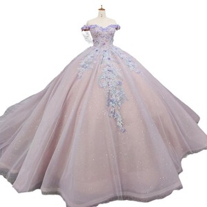 Off The Shoulder Pink Tulle Ball Gown With Floral Embroidery Empire Waistline Evening Dress For Performance And Events - Product Image 5