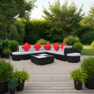 Ensemble de salon de jardin modulaire 8 places en rotin noir, mobilier d'extérieur avec coussins, design contemporain - Product Image 2