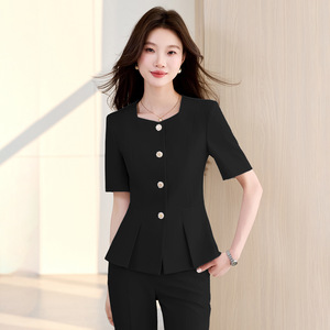 Women's Two Piece Suit Set Short Sleeve Crepe Office Lady Anti-Wrinkle Work Interview Wear - Product Image 4