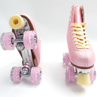Junran-Patins Quad pour femmes, holographiques pour filles, avec haut en cuir PU, double rangée de roues clignotantes