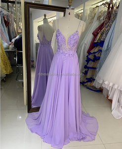 Nouvelles robes <span class=keywords><strong>de</strong></span> bal en mousseline <span class=keywords><strong>de</strong></span> soie avec fleurs 3D brodées, couleur lavande, pour femmes, pour les bals <span class=keywords><strong>de</strong></span> promo et les mariages - Product Image 1