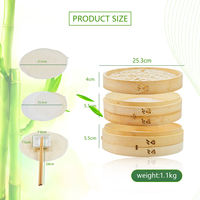 Panier de cuisson vapeur en bambou 4L, 2 niveaux, écologique, pour cuisinière à gaz, cuisine chinoise, raviolis, dim sum, avec couvercle