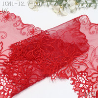 Bordure en dentelle de tulle rouge brodée, encaje, 18 cm, voile, soluble dans l'eau, paillettes métalliques, broderie florale, dentelle pour vêtements féminins
