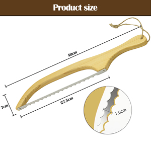 15.7 "lames dentelées en acier inoxydable trancheuse à pain tranches <span class=keywords><strong>de</strong></span> coupe maison Bagels Baguette bois naturel levain arc <span class=keywords><strong>couteau</strong></span> à pain - Product Image 2
