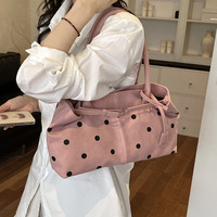 Sac fourre-tout vintage à pois en PU avec logo personnalisé pour femme, grande capacité, sac à bandoulière, sac de shopping pour étudiante