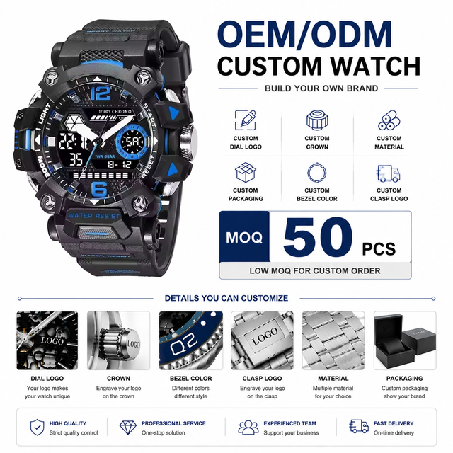 Smael 8072 Custom Men Dual Display Watch Sport Wristwatch LED Digital Analog Watch Waterproof Outdoor Tactical Timepiece OEM ODM