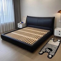 Voxhome en stock – Cadre de lit en cuir noir de style italien minimaliste, disponible en tailles King et Queen – Meubles de chambre à coucher – Présenté en showroom aux États-Unis
