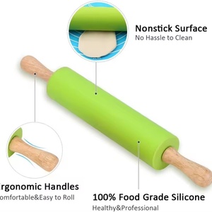 Hot Sale Mini Silicone <b>Rolling</b> Pin Silicone Easy to Clean Children's <b>Rolling</b> Pin Creative Kitchen <b>Tools</b> With Wooden Handle - Product Image 5