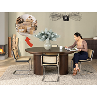 Table à manger extensible en bois 2026, ronde à ovale, avec base à colonnes côtelées, style moderne et minimaliste, ensemble de meubles de cuisine avec 4 chaises, 14 places