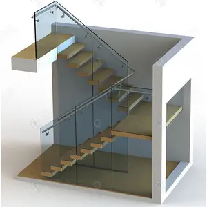 metal steel wood box glass tread float stainless steel carbon steel double single central beam straight staircase in Prima