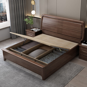 เตียงไม้จริงขนาด 1.5 ม. สีวอลนัท ดีไซน์ทนทาน สำหรับห้องนอน - Product Image 2