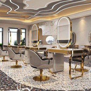 Espejo de Salón en Oferta, Muebles para Salón de Belleza, Estación de Peluquería, Espejo de Estilismo con Almacenamiento, Espejo de Salón Dorado con Luz - Product Image 5