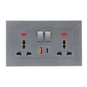 Industri UK Power Outlet Abu-abu Profil Rendah Mewah Desain Dinding Saklar Dinding Desain Warna