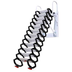 Modern White Carbon Steel Manual Retractable Folding Attic <strong>Stairs</strong> 300kg Load Capacity 10-12 Steps For Interior/Exterior - Product Image 1