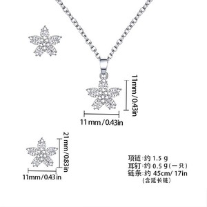 Ensemble boucles d'oreilles et collier fleur perle scintillante en alliage de cuivre serti griffe, bijoux de soirée pour femme - Product Image 5