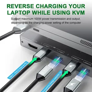 KCEVE USB Type-C KVM Switch 2 In 1 Out 4K USB HD KVM Switch Support PD Charge For 2 Computers Share 1 Monitor And 4 USB Devices