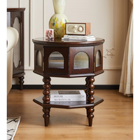 Table Basse d'Angle en Bois Massif de Liriodendron Tulipifera, Style Vintage Luxe Léger, avec Rangement, Meuble de Salon Durable