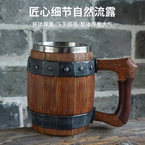 Venta al por mayor de jarras de <span class=keywords><strong>cerveza</strong></span> de acero y madera restaurante vikingo bebiendo <span class=keywords><strong>cerveza</strong></span> y jarras de vino con asa para vajilla Bar Accesorios - Product Image 2