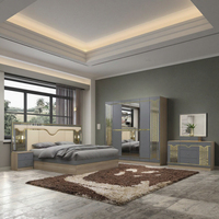 Ensemble Complet de Meubles de Chambre d'Hôtel Modernes en Bois de Luxe, Fini Laqué Brillant Beige, Grand Lit Double King Size Pas Cher
