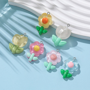 Colgante de resina con diseño de flor, tulipán y girasol de dibujos animados, accesorio de llavero DIY hecho a mano, venta al por mayor - Product Image 5