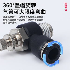 Conector neumático de conexión rápida tipo L, válvula de aceleración, tamaño de puerto de 1/4 pulgadas, serie SL, negro, para gas a temperatura normal - Product Image 2