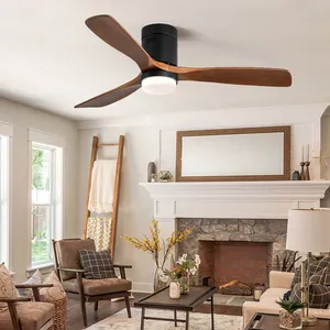 Hot Selling Wooden 52Inch Decoration Led Ceiling Indoor Fans Remote Control Modern Ceiling Fan With Light