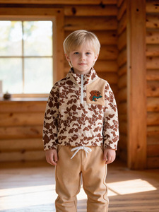 Ensemble 2 pièces pour garçon (6M-4T) : <span class=keywords><strong>Sweat</strong></span>-shirt camouflage à demi-zip avec broderie chien et pantalon de jogging uni – Collection automne pour enfants (vente en gros) - Product Image 4