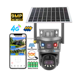 Hongglobal 9mp không dây 4G panel năng lượng mặt trời PTZ surveil CCTV Camera 10x Zoom 3 ống kính V380 <span class=keywords><strong>Pro</strong></span> 4G Sim thẻ an ninh ngoài trời năng lượng mặt trời máy ảnh - Product Image 1