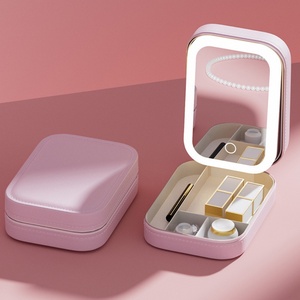 Portable <b>Light</b> Makeup Bag Case with Led Mirror Multi-Compartment Storage Box Travel Jewelry Case Cosmetic Organizer for Women - Product Image 5