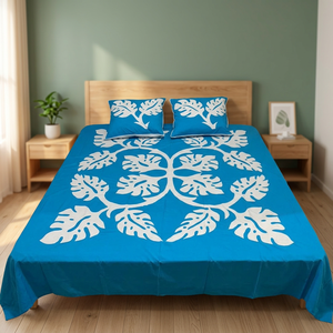 Juego de sábanas de algodón puro con estampado Hawaiano súper suave, juego de sábanas azul bohemio indio, juegos de cama con estampado indio, tamaño Super King - Product Image 4