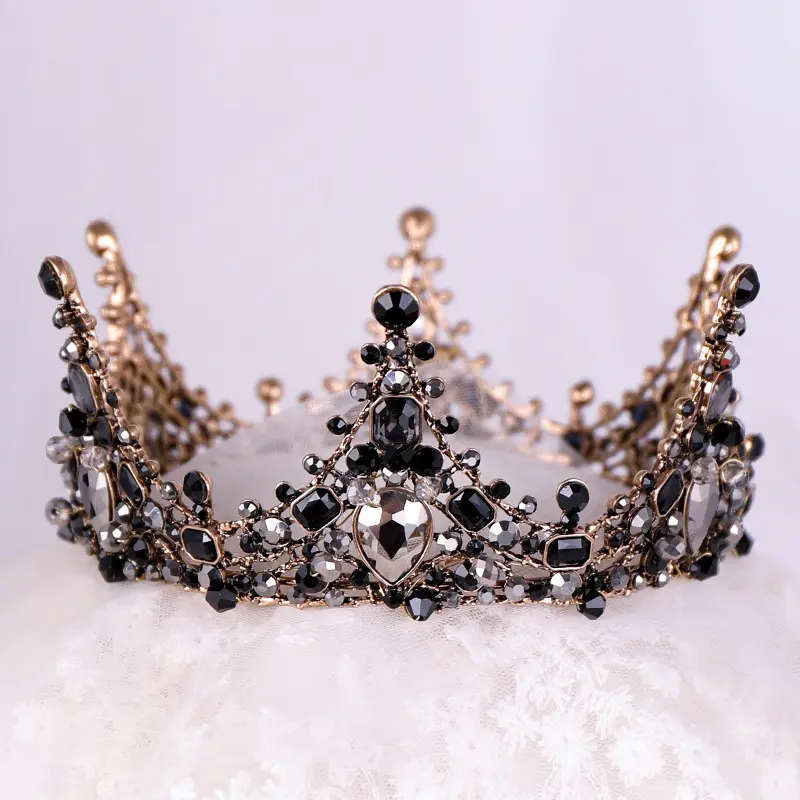 Baroque Black Crystal Birthday Small Crown Tiaras For Women Rhinestone Girls Tiaras Bride Wedding Hair Jewelry