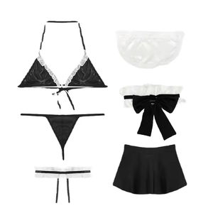 Новое сексуальное женское белье для косплея французской горничной: атласное, с регулируемым фартуком и кружевной отделкой, боди для размера <span class=keywords><strong>XXL</strong></span> - Product Image 5