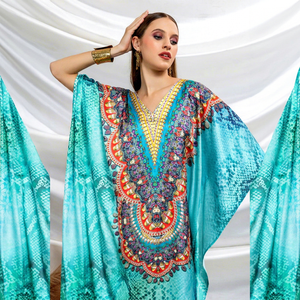 Hot Sale Designer Turkish Style <b>Kaftan</b> Kurta Women Polyester Handmade Batwing Sleeves V Neck Regular Fit Flared Hem Ramadan - Product Image 1