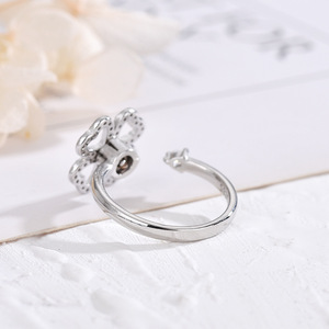 Four Leaf Clover Rotating <b>Ring</b> Micro Pave <b>Crystal</b> Flower Design Jewelry Gift For Women - Product Image 4