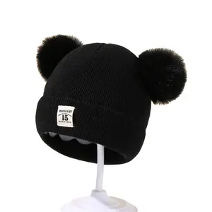 Gorro de punto de algodón personalizado cálido de invierno para niños liso