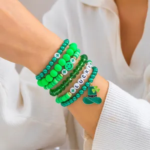 Suit wholesale green soft pottery beads stacked bracelet leafy grass letter hat pendant bracelet beer festival jewelry