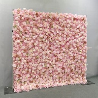 Mur de fleurs artificielles roses pour mariage, 8 pieds x 8 pieds, toile de fond enroulable 3D 5D, panneau mural floral pour mariage