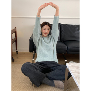 {<span class=keywords><strong>Internet</strong></span> Celebrity Hot item} alpaca เสื้อคลุมคอกลมนุ่มระบายอากาศได้ดีใหม่2025ฤดูหนาวสไตล์เกาหลีเรียบง่ายแขนยาว - Product Image 3